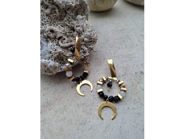 sabbia-Χειροποίητα σκουλαρίκια από ανοξείδωτο ατσάλι, φεγγαρόπετρες, κρύσταλλα και αιματίτη.