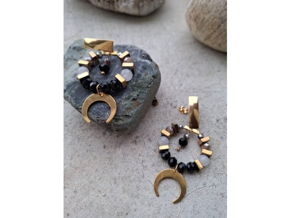 sabbia-Χειροποίητα σκουλαρίκια από ανοξείδωτο ατσάλι, φεγγαρόπετρες, κρύσταλλα και αιματίτη.